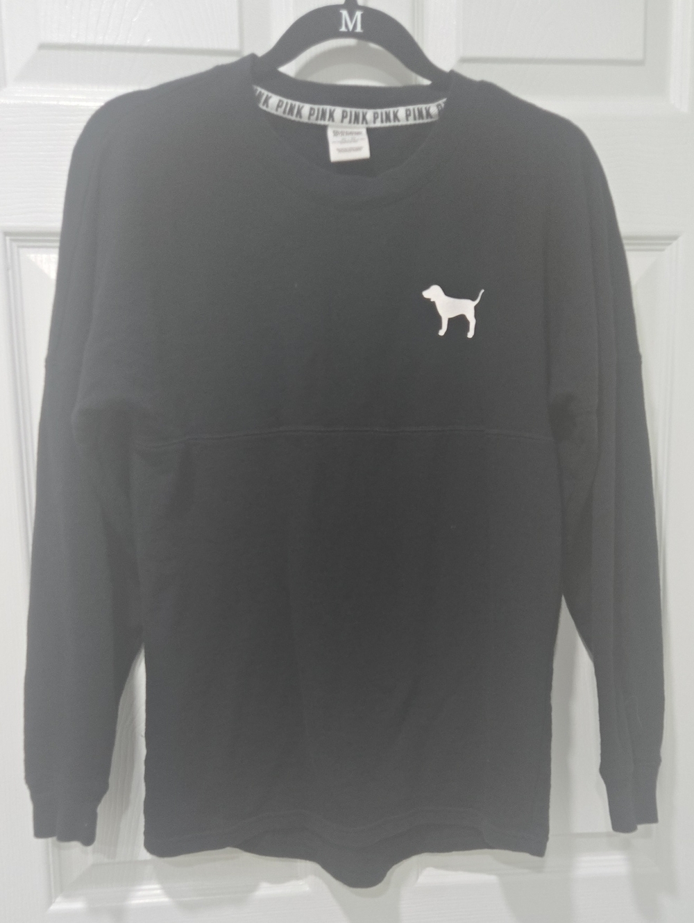 PINK Victoria's Secret Black Crewneck Sweater with White Dog Logo